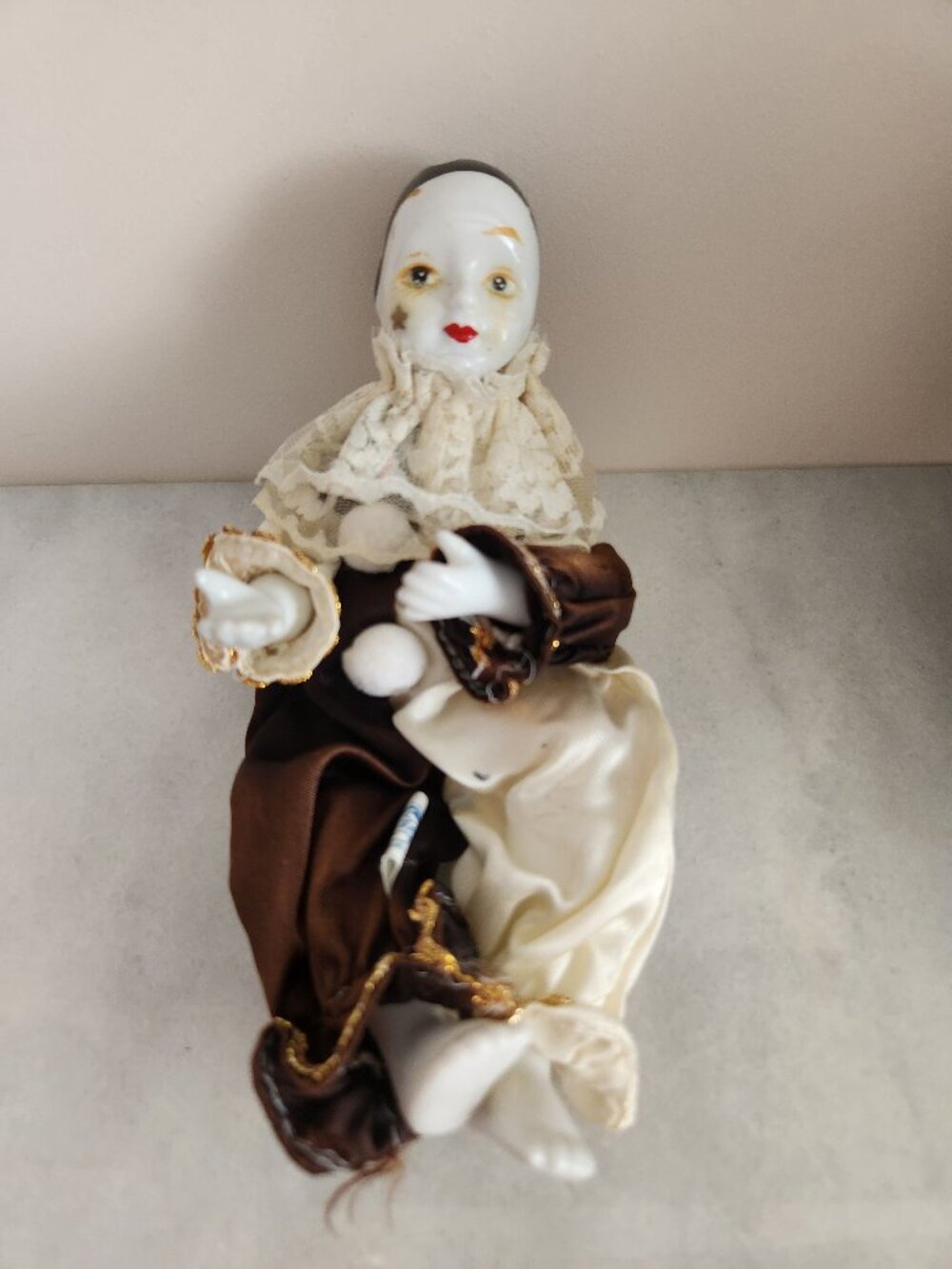 Vintage Porcelain Jester Clown Harlequin Art Doll Pierrot Style 7"